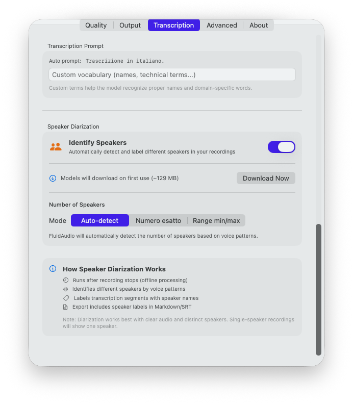 easyRec - Diarizzazione speaker